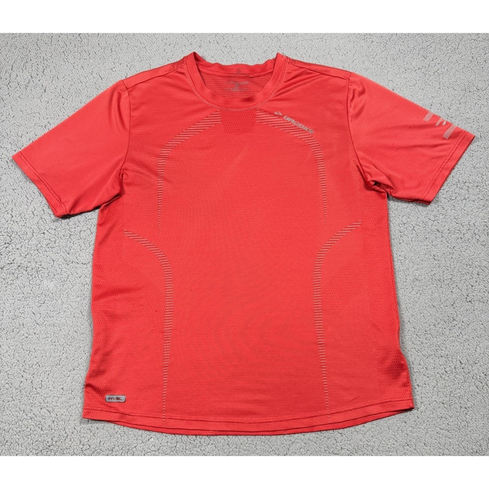 Brooks HVAC Shirt Mens Medium‎ Red Short Sleeve Running Performance Athletic Top